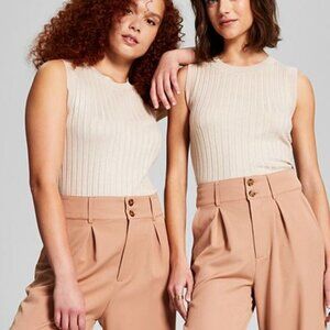 And Now This Women's Size Small Light Beige Ribbed Sleeveless Sweater Tank NWT